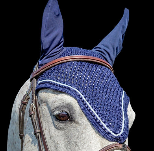 Tiedown Bonnets - Full - Navy Base/Navy Straight Edge/1 White Crystal/2 Piping