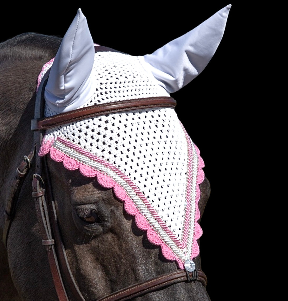 Tiedown Bonnets - White Base/Scalloped Edge/With Bling
