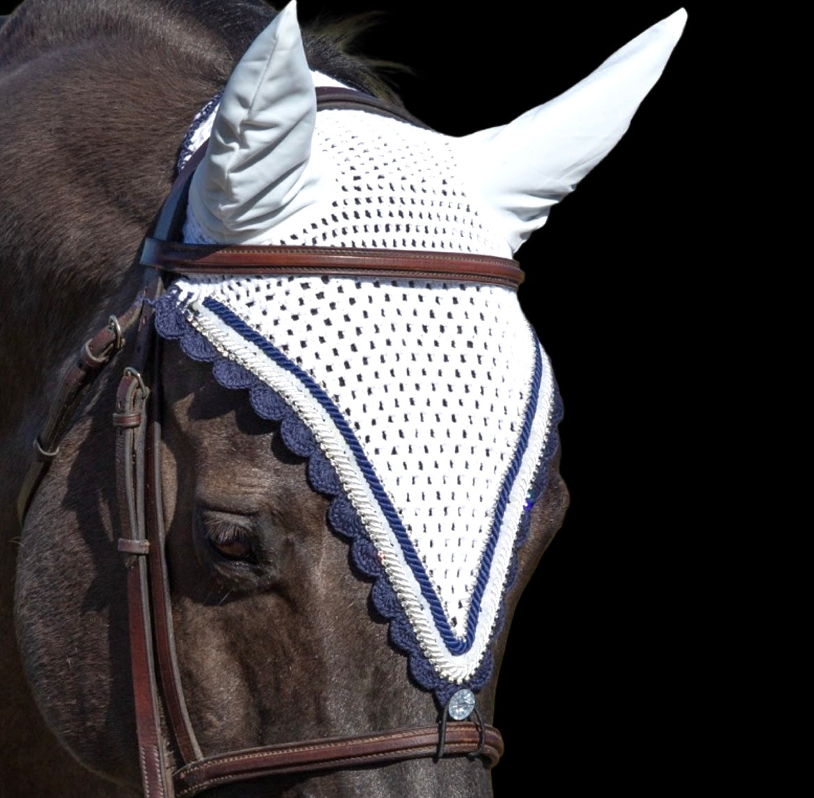 Tiedown Bonnets - White Base/Scalloped Edge/With Bling