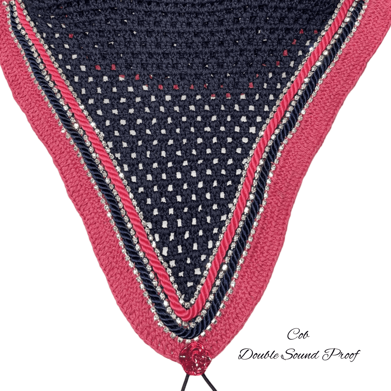 Double Soundproof - Tiedown Bonnets - Cob - Navy Base/Pink Straight Edge/3 Clear Bling/Navy and Pink Piping