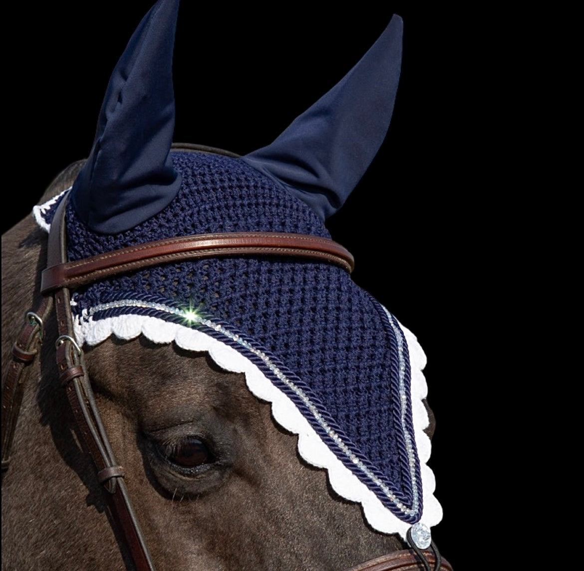Tiedown Bonnets - Navy Base/Scalloped Edge/With Bling