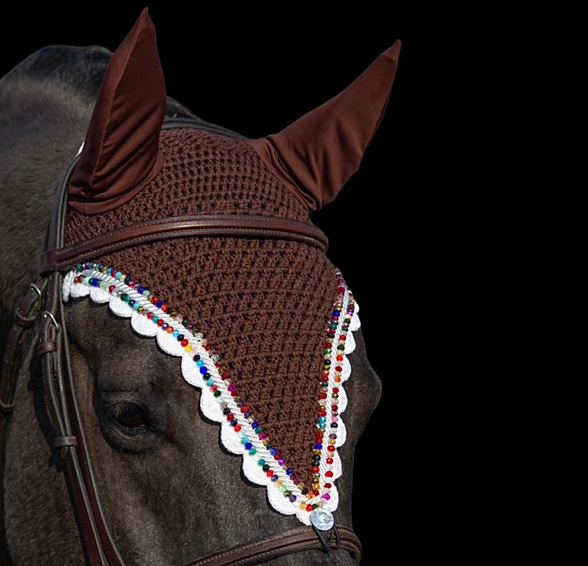 Tiedown Bonnets - Brown Base/Scalloped Edge/With Bling