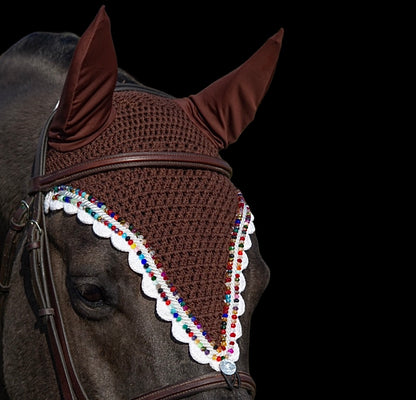 Tiedown Bonnets - Brown Base/Scalloped Edge/With Bling