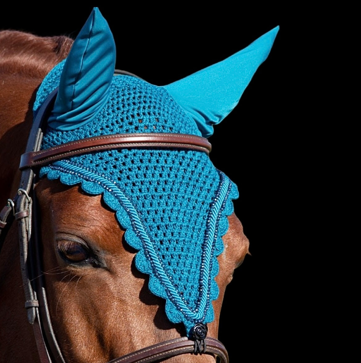 Tiedown Bonnets - Midnight Teal Base/Scalloped Edge/With Bling