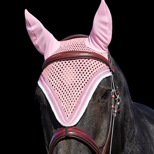 Tiedown Bonnets - Warmblood - Blush Pink Base/White Straight Edge/2 Light Pink Crystals/1 White Crystal/2 Piping