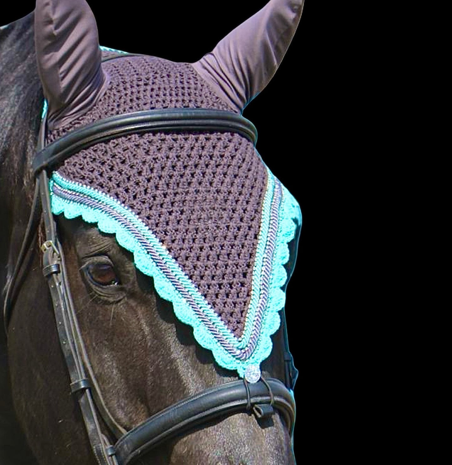 Tiedown Bonnets - Charcoal Base/Scalloped Edge/With Bling
