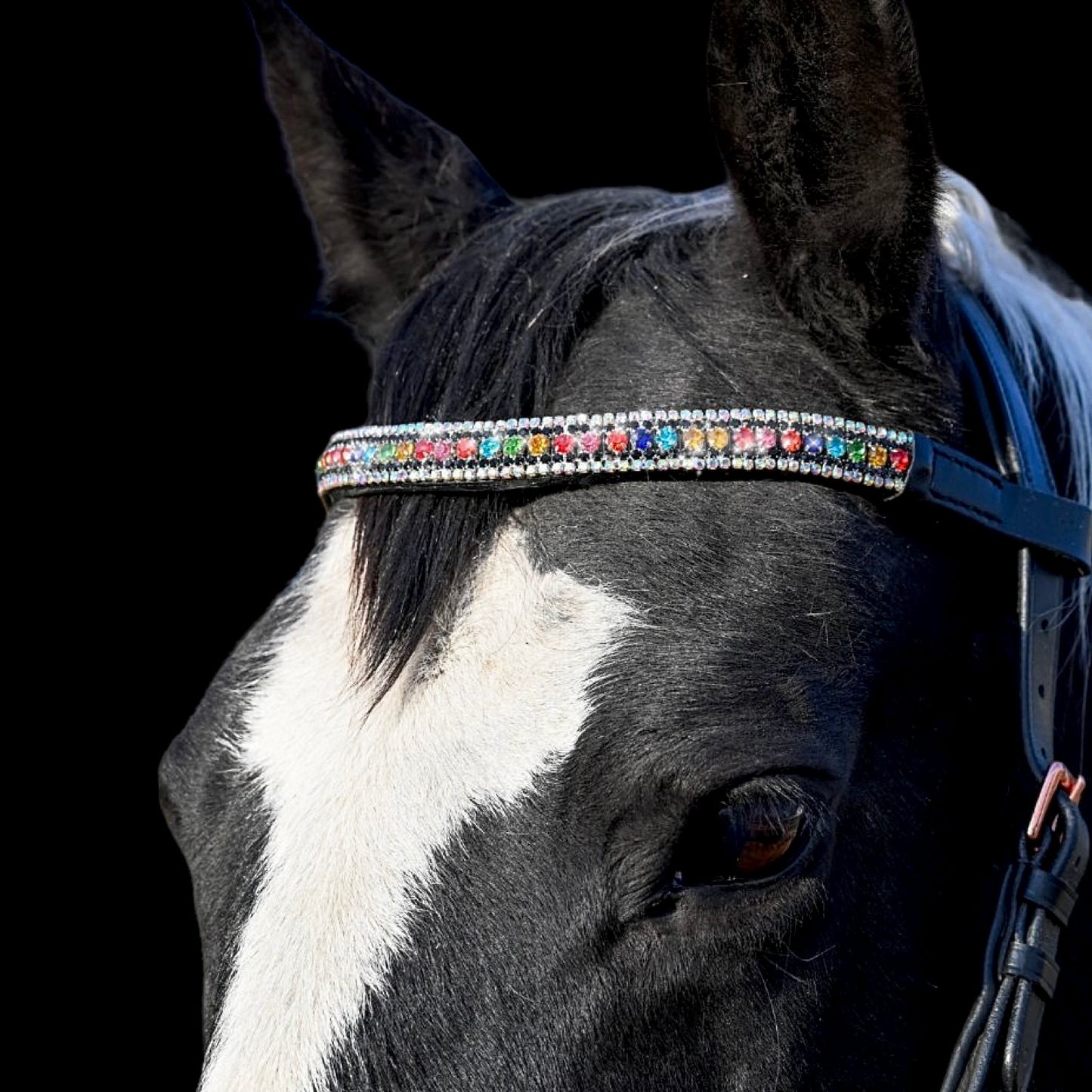 IceT 5 Row Crystal Browbands - Pony 14" Style Electric Rainbow (Final Sale)
