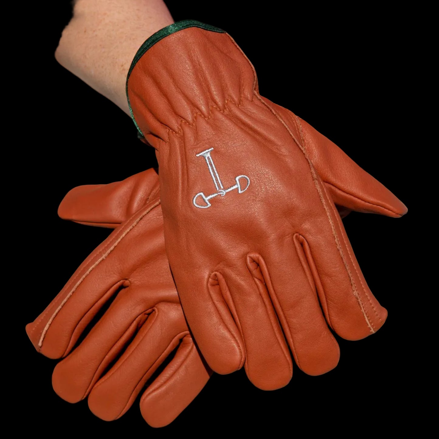 Work Gloves No Cuff - Buckskin Base / Green Trim