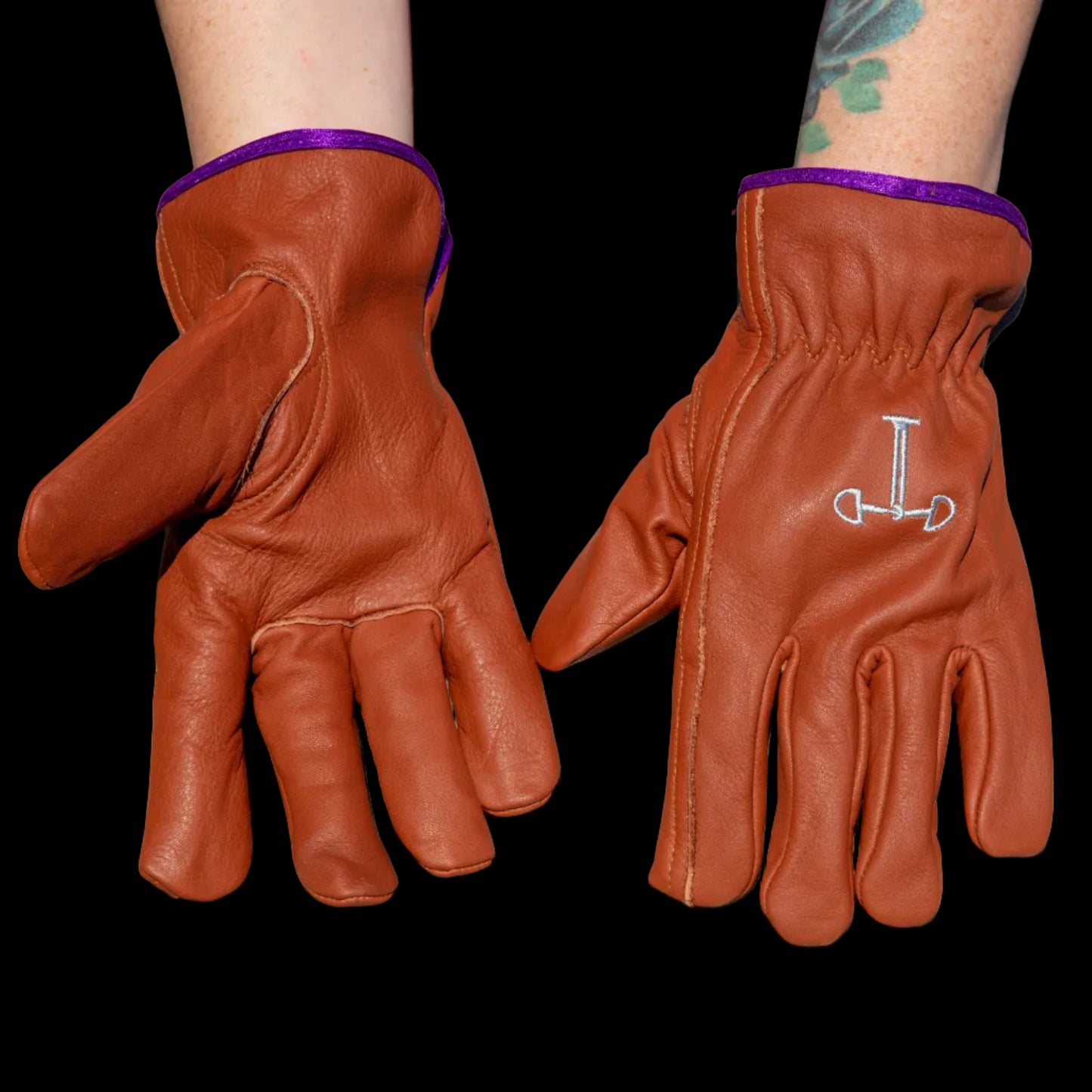 Work Gloves No Cuff - Buckskin Base / Purple Trim