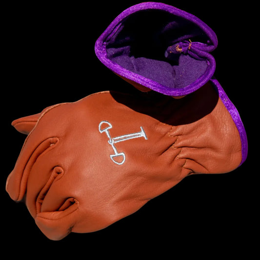 Work Gloves No Cuff - Buckskin Base / Purple Trim