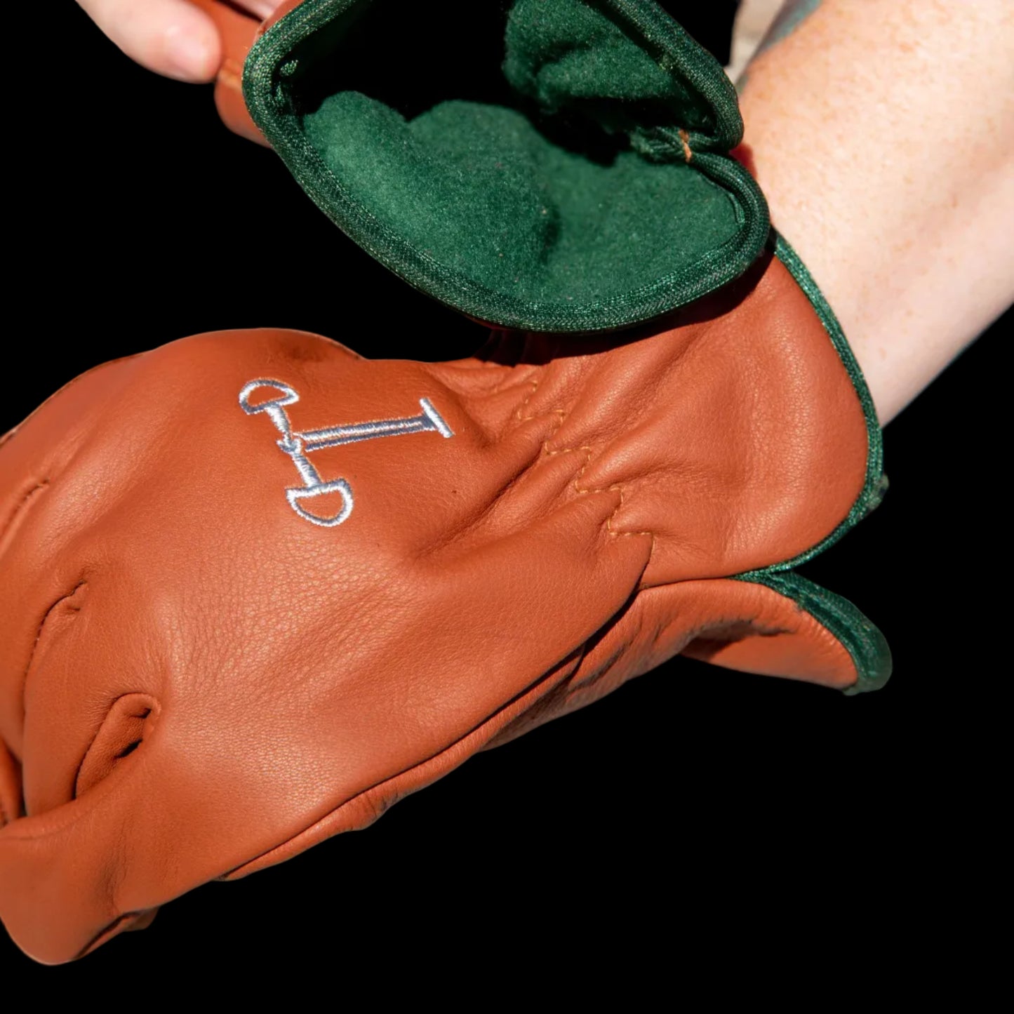 Work Gloves No Cuff - Buckskin Base / Green Trim