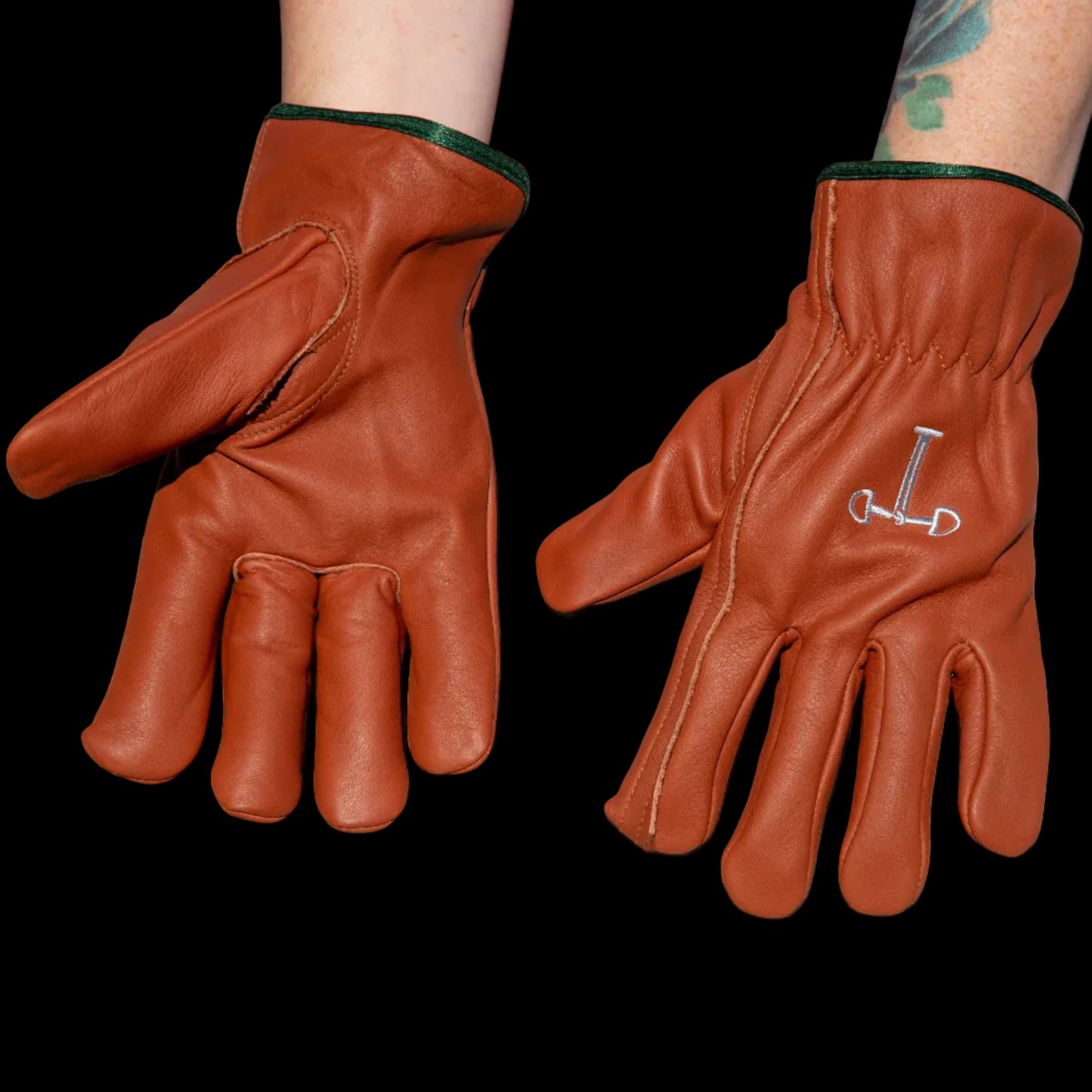Work Gloves No Cuff - Buckskin Base / Green Trim