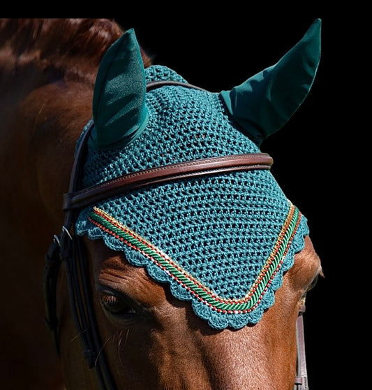 Classic Cut Bonnets - Full - Hunter Green Base/Hunter Green Scalloped Edge/2 Red Bling/1 Gold Bling/Hunter Green Piping