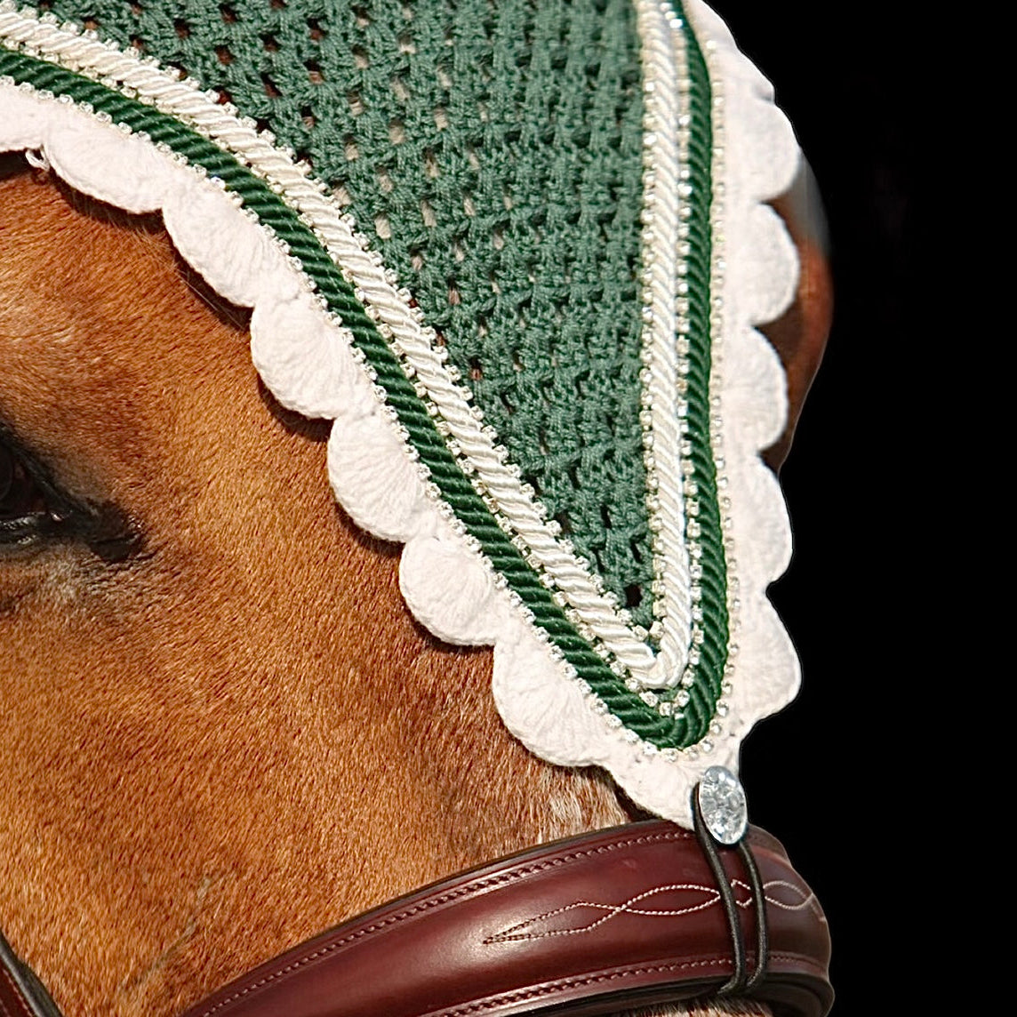 Tiedown Bonnets - Hunter Green Base/Scalloped Edge/With Bling
