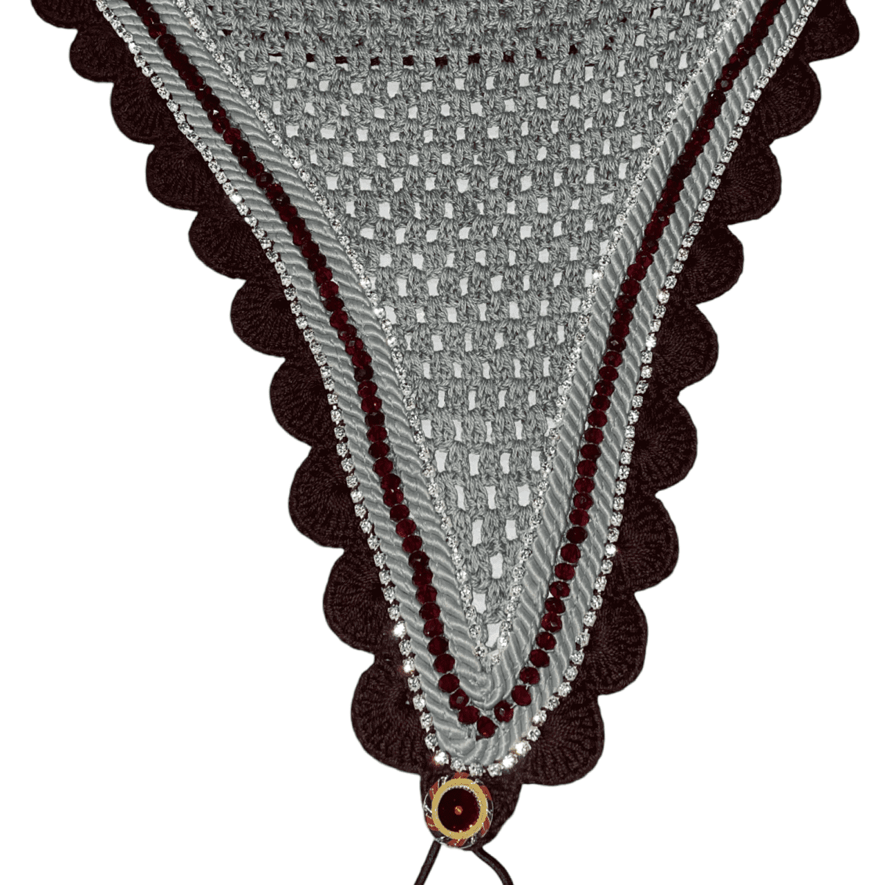 Tiedown Bonnets - Full - Grey Base/Burgundy Scallops/1 Burgundy Crystal/2 Clear Bling/2 Grey Piping