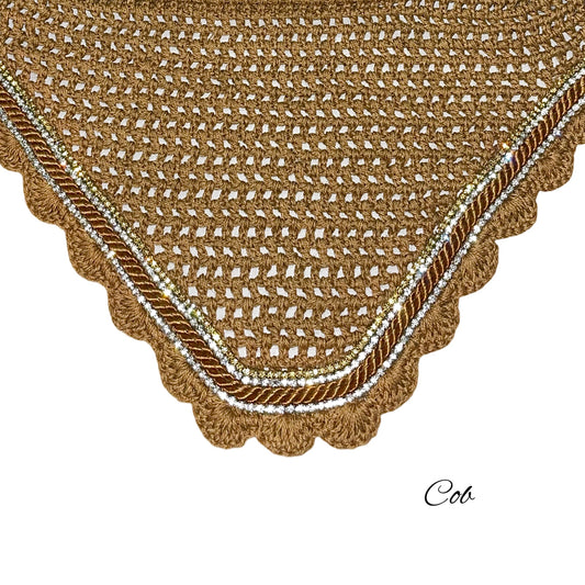 Classic Cut Bonnets - Cob - Buckskin Base/Buckskin Scallops/2 Clear Bling/1 Gold Bling/1 Buckskin Piping