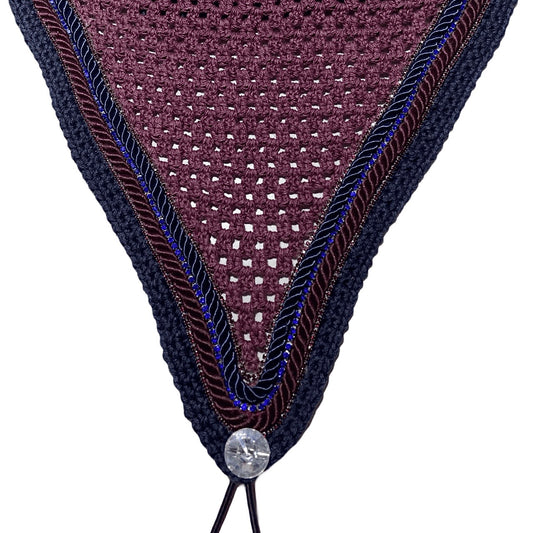 Tiedown Bonnets - Full - Dark Burgundy Base/Navy Straight Edge/2 Burgundy Bling/1 Blue Bling/Dark Burgundy and Navy Piping