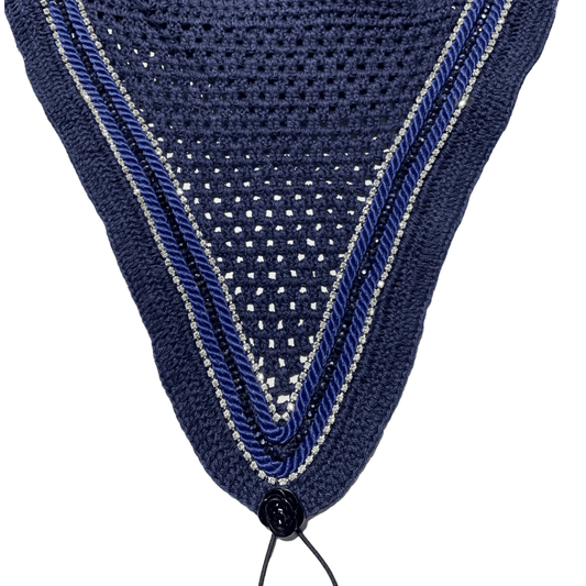 Tiedown Bonnets - Full - Navy Base/Navy Straight Edge/2 Clear Bling/1 Navy Crystal/2 Navy Piping