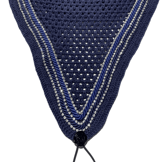 Tiedown Bonnets - Full - Navy Base/Navy Straight Edge/3 Clear Bling/2 Navy Piping