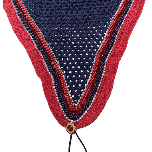 Tiedown Bonnets - Full - Navy Base/Red Straight Edge/2 Clear Bling/1 Red Crystal/Red and Navy Piping