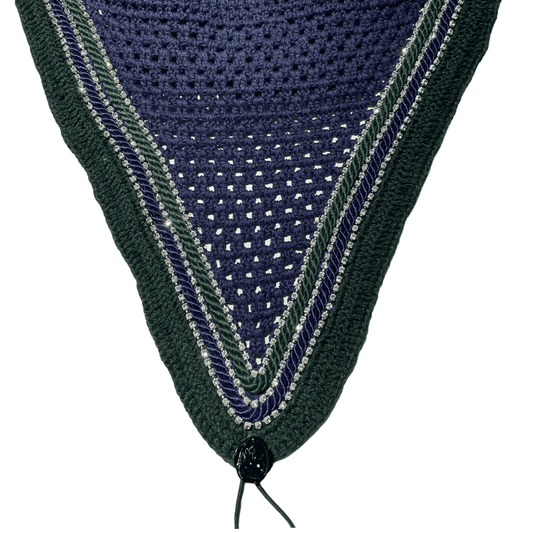 Tiedown Bonnets - Full - Navy Base/Dark Green Straight Edge/3 Clear Bling/Navy and Hunter Green Piping