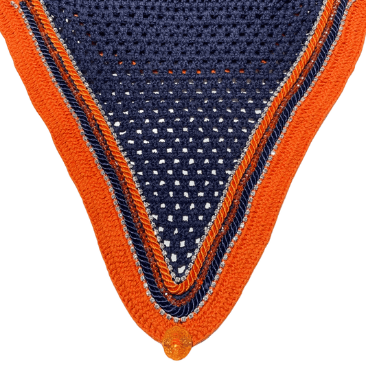 Tiedown Bonnets - Full - Navy Base/Orange Straight Edge/2 Clear Bling/1 Orange Crystal/Orange and Navy PIping