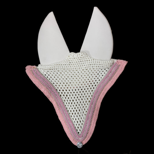 Soundproof - Tiedown Bonnets - White Base/Pastel Pink Straight Edge/2 Clear Bling/1 Clear Crystal/2 Light Pink Piping