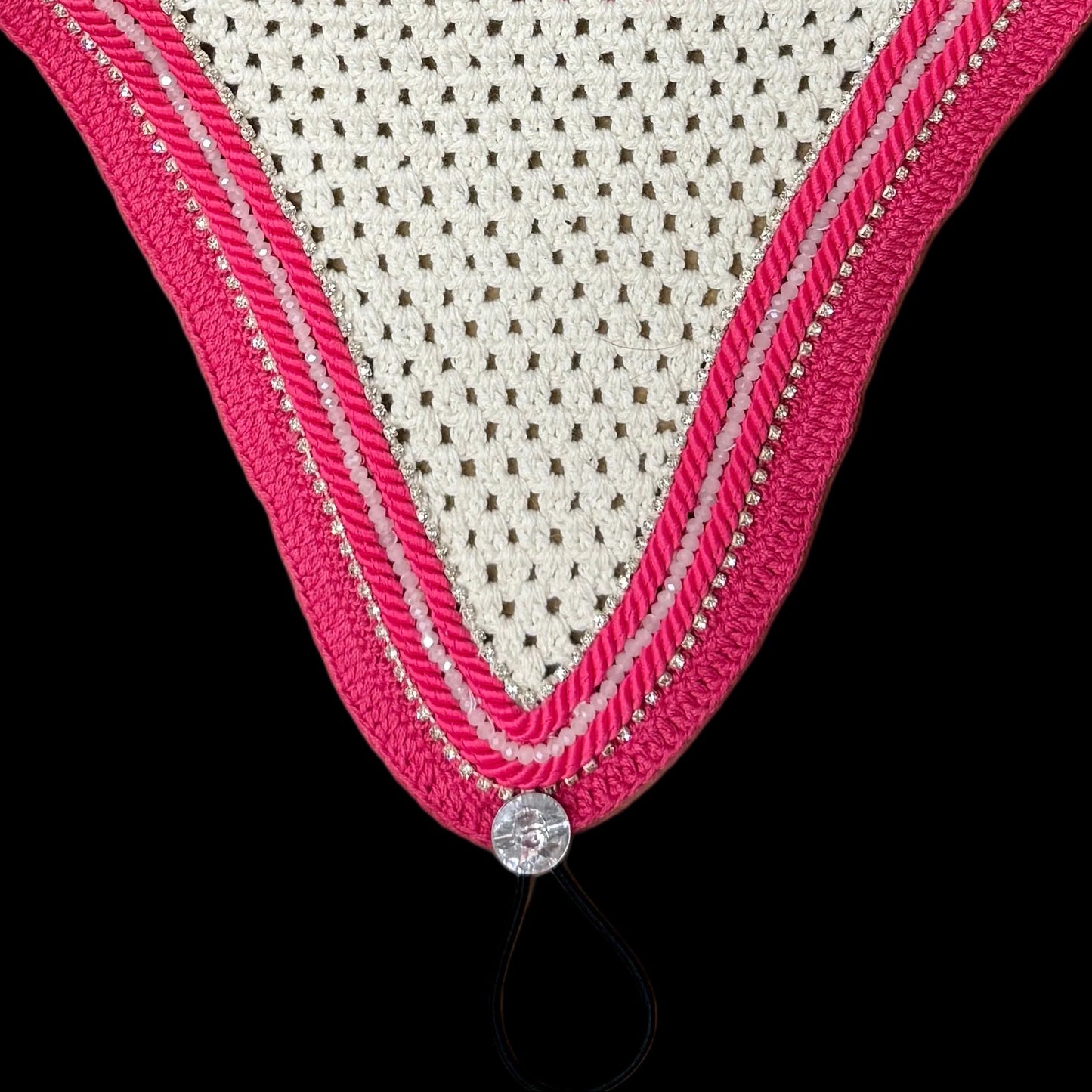 Soundproof - Tiedown Bonnets - White Base/Dark Pink Straight Edge/2 Clear Bling/1 Clear Crystal/2 Dark Pink Piping