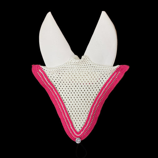 Soundproof - Tiedown Bonnets - White Base/Dark Pink Straight Edge/2 Clear Bling/1 Clear Crystal/2 Dark Pink Piping