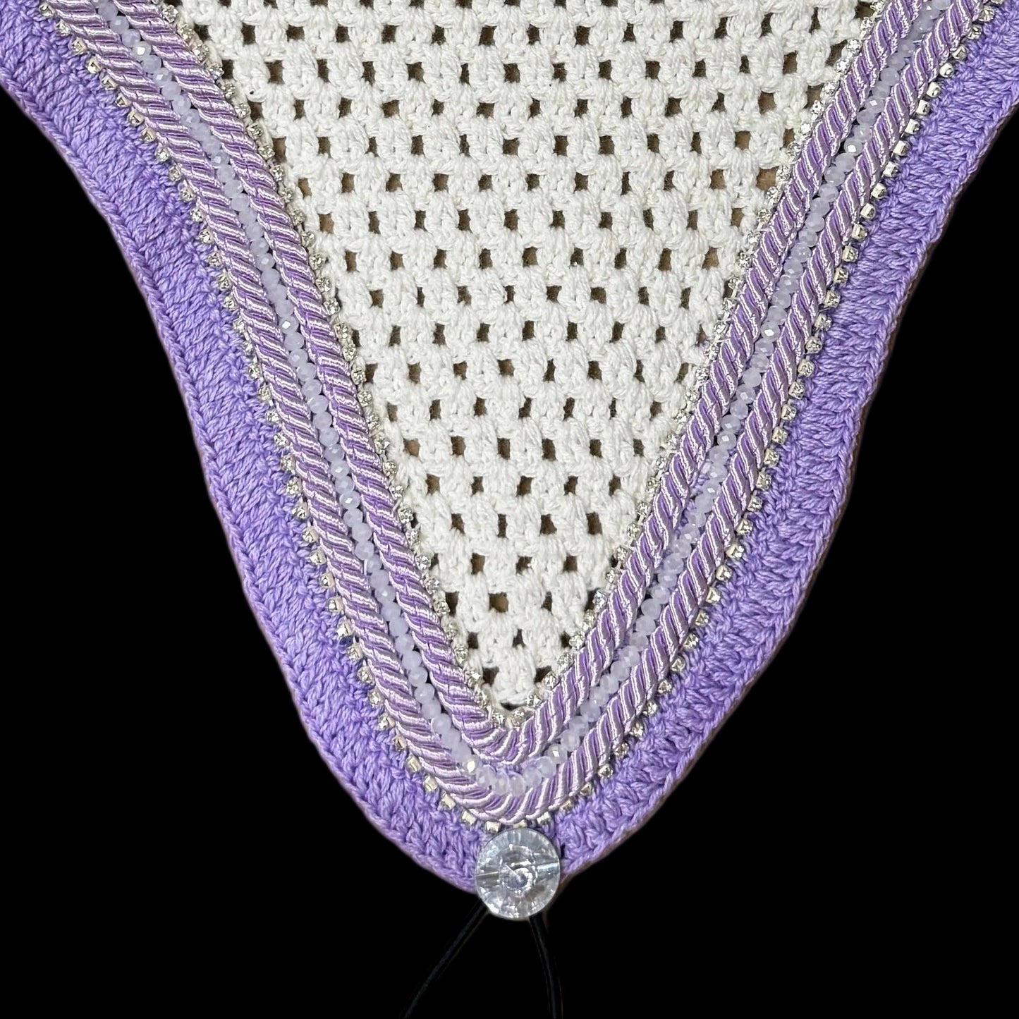 Soundproof - Tiedown Bonnets - White Base/Lilac Straight Edge/2 Clear Bling/1 Clear Crystal/2 Lilac Piping