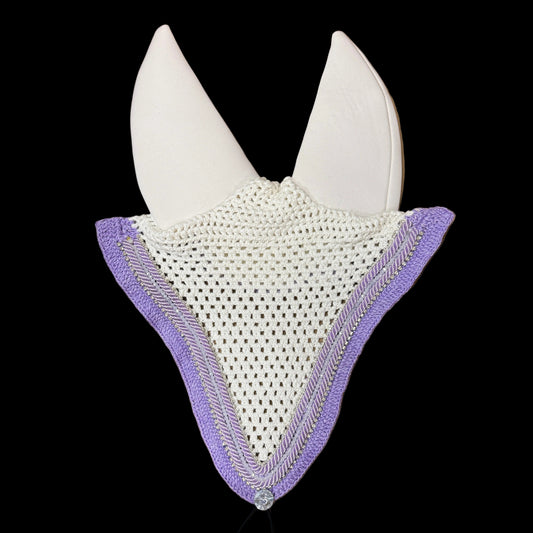 Soundproof - Tiedown Bonnets - White Base/Lilac Straight Edge/2 Clear Bling/1 Clear Crystal/2 Lilac Piping