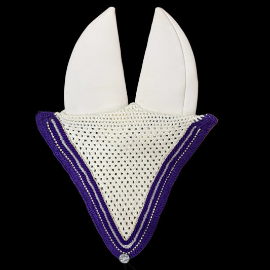 Soundproof - Tiedown Bonnets - White Base/Purple Straight Edge/2 Clear Bling/1 Clear Crystal/2 Purple Piping