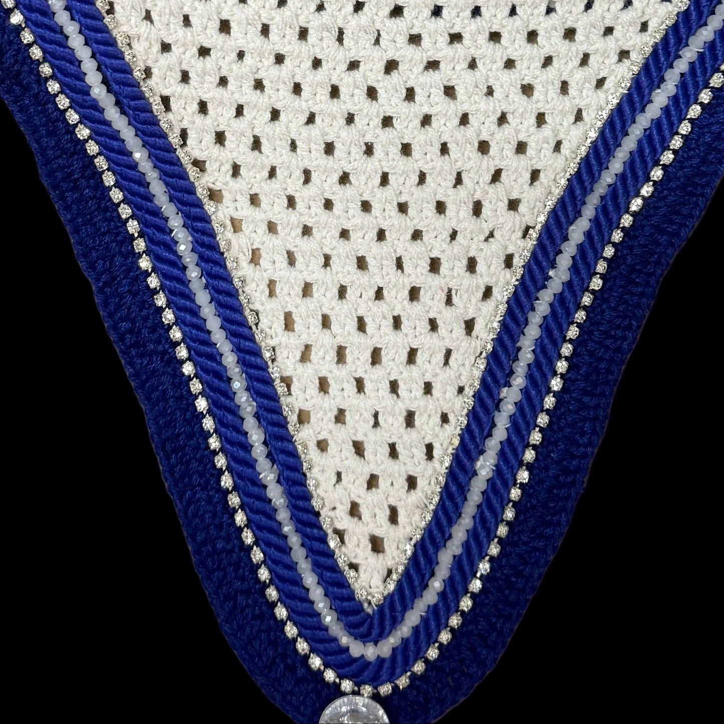 Soundproof - Tiedown Bonnets - White Base/Royal Blue Straight Edge/2 Clear Bling/1 Clear Crystal/2 Royal Blue Piping