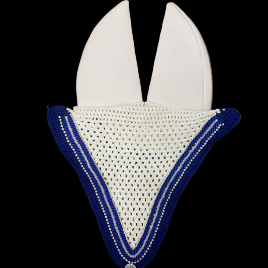 Soundproof - Tiedown Bonnets - White Base/Royal Blue Straight Edge/2 Clear Bling/1 Clear Crystal/2 Royal Blue Piping