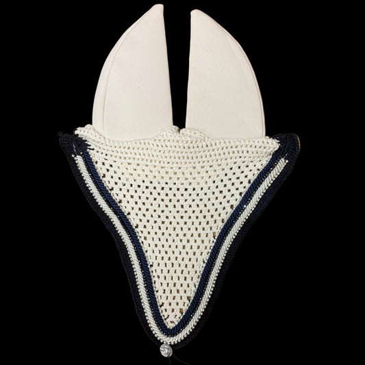 Soundproof - Tiedown Bonnets - White Base/Navy Blue Straight Edge/2 Clear Bling/1 Navy Crystal/1 White & 1 Navy Piping