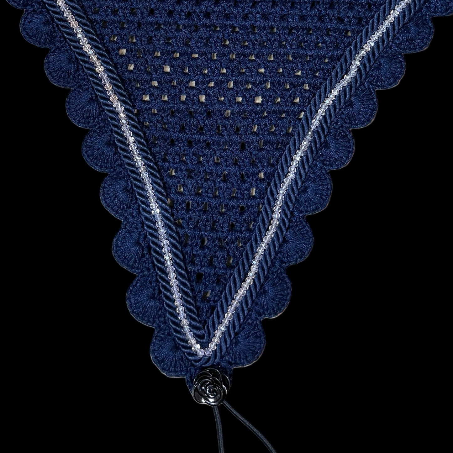 Soundproof - Tiedown Bonnets - Navy Base/Navy Scallops 1 Light Pink Crystal/2 Navy Piping