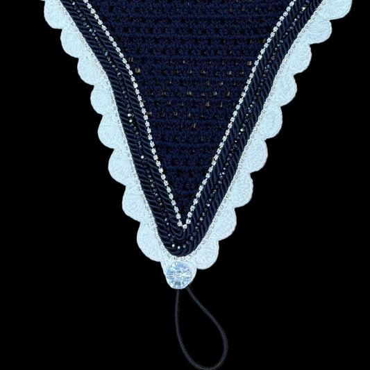Soundproof - Tiedown Bonnets - Navy Base/White Scallops/2 Clear Bling/1 Navy Crystal/2 Navy Piping