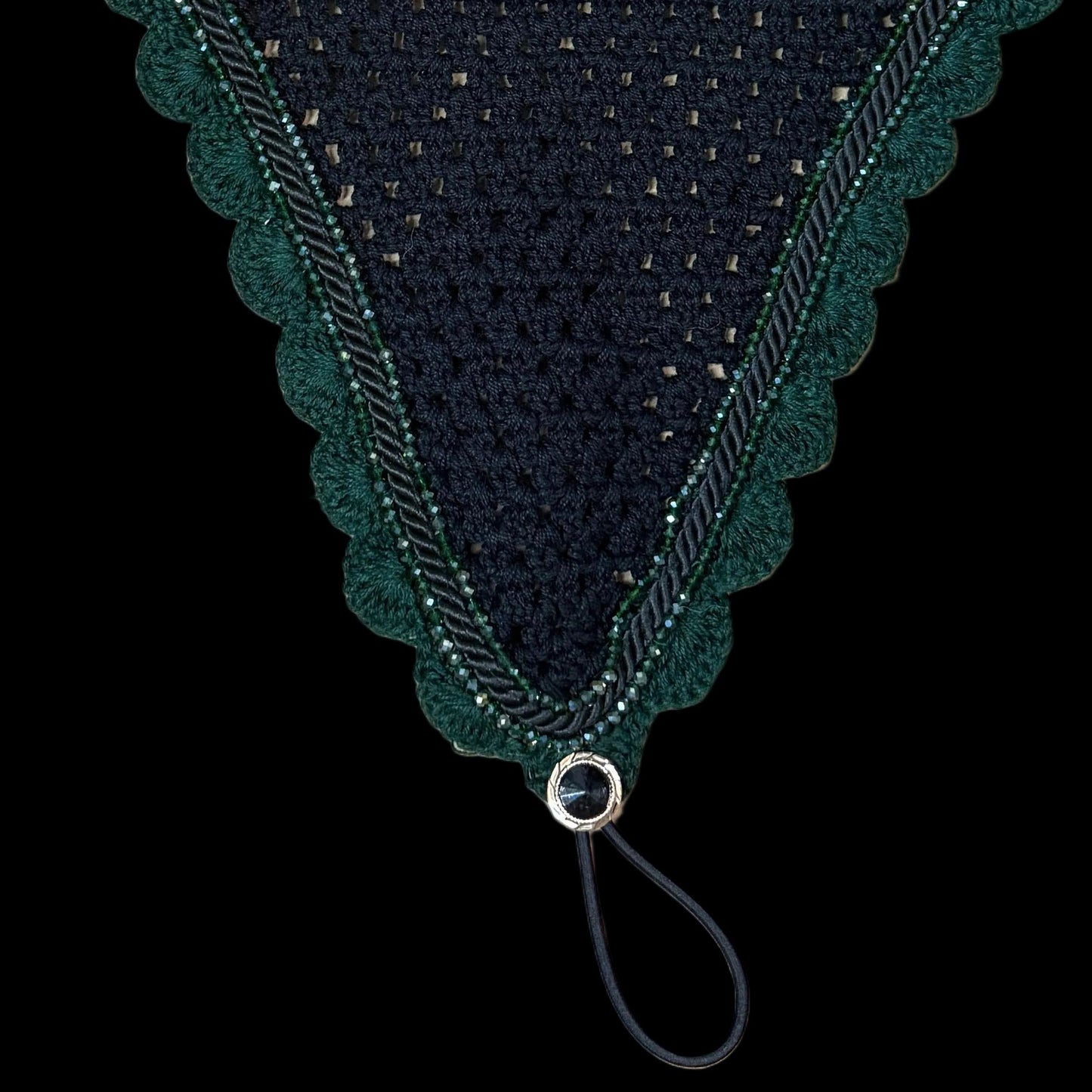 Soundproof - Tiedown Bonnets - Black Base/Green Scallops/2 Green Crystal/Black Piping