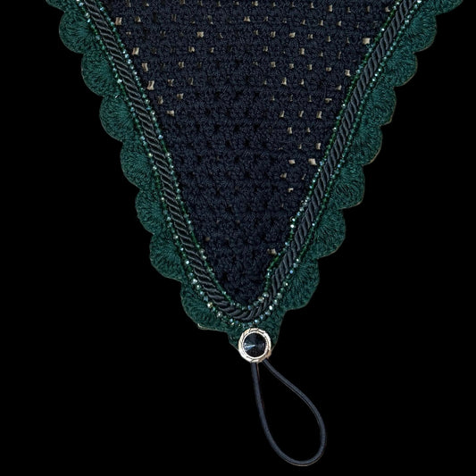 Soundproof - Tiedown Bonnets - Black Base/Green Scallops/2 Green Crystal/Black Piping