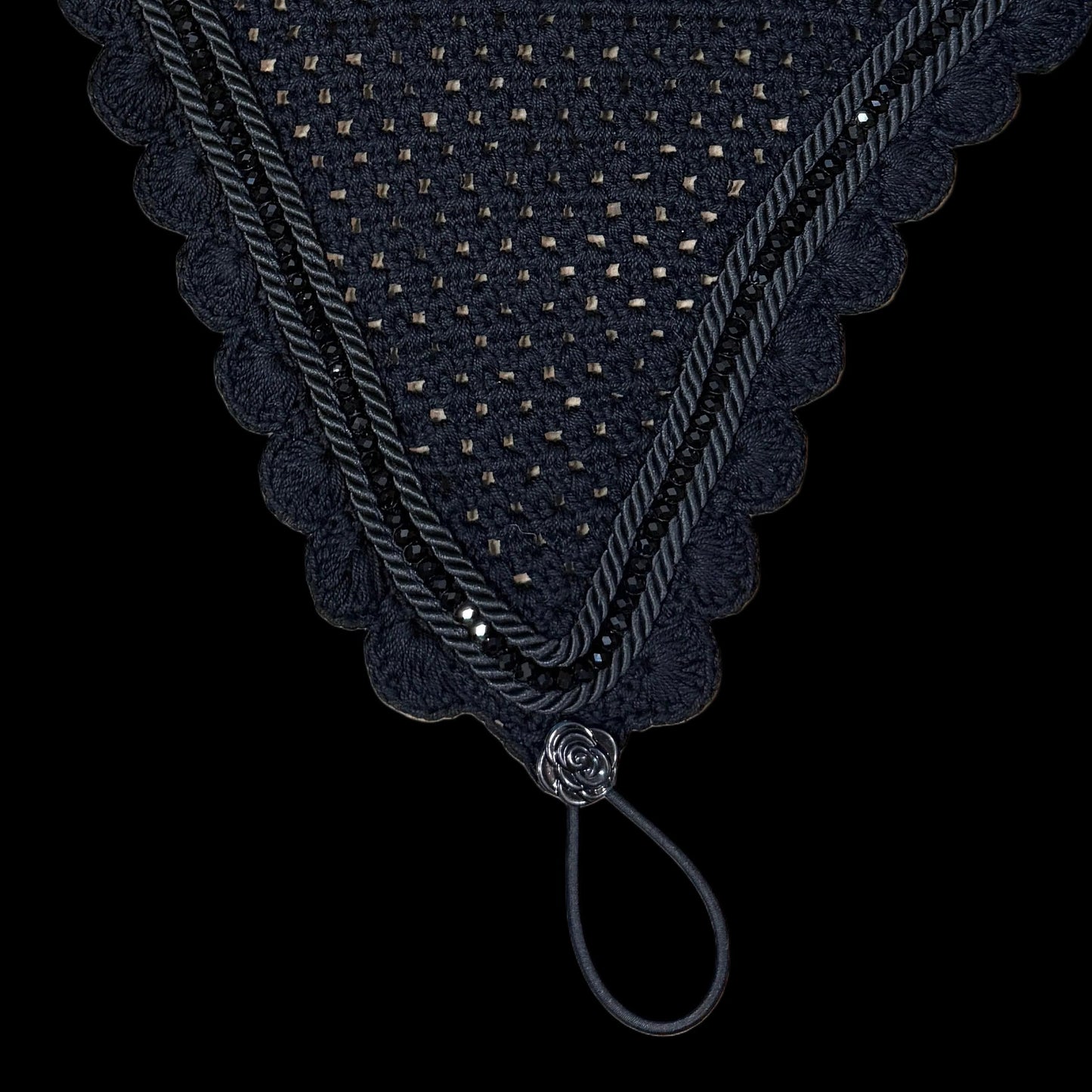 Soundproof - Tiedown Bonnets - Black Base/Black Scallops/Black Crystal/2 Black Piping