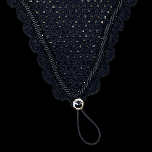 Soundproof - Tiedown Bonnets - Black Base/Black Scallops/2 Black Crystal/Black Piping