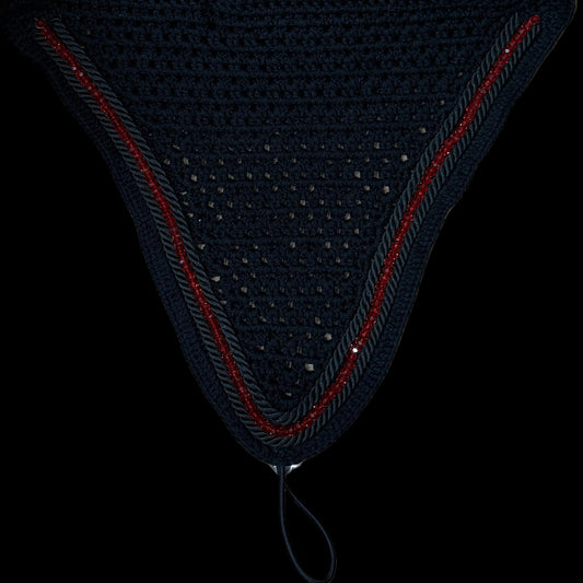 Soundproof - Tiedown Bonnets - Black Base/Black Straight Edge/Red Crystal/2 Black Piping