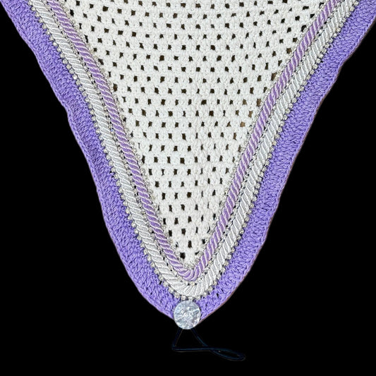 Double Soundproof - Tiedown Bonnets - White Base/Lilac Straight Edge/3 Clear Bling/1 Lilac and 1 White Piping