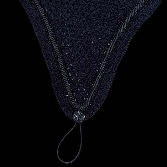 Double Soundproof - Tiedown Bonnets - Black Base/Black Straight Edge/2 Black Crystals/Black Piping