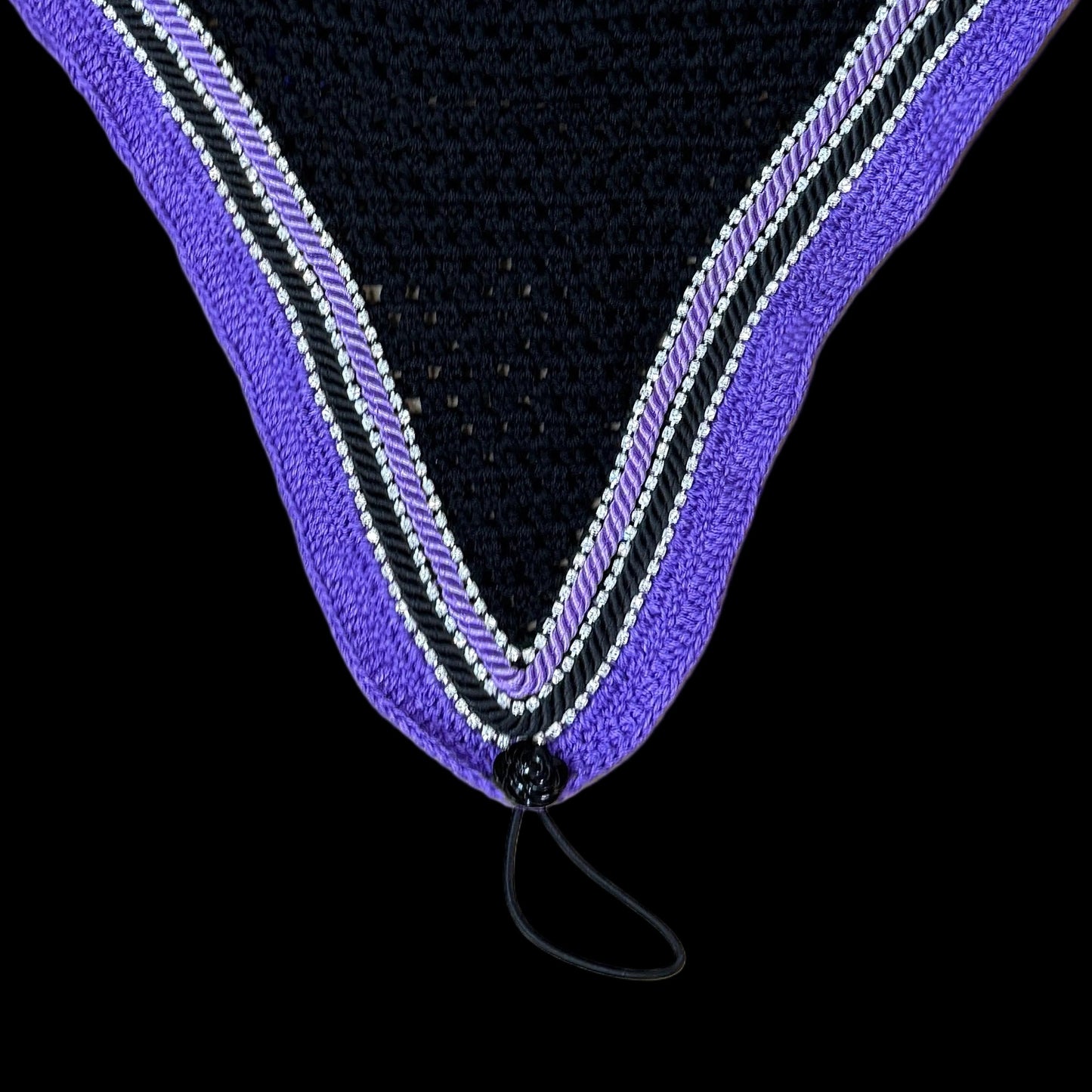 Double Soundproof - Tiedown Bonnets - Black Base/Purple Straight Edge/3 Clear Bling/1 Purple and 1 Black Piping