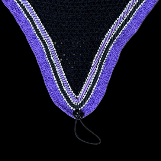 Double Soundproof - Tiedown Bonnets - Black Base/Purple Straight Edge/3 Clear Bling/1 Purple and 1 Black Piping