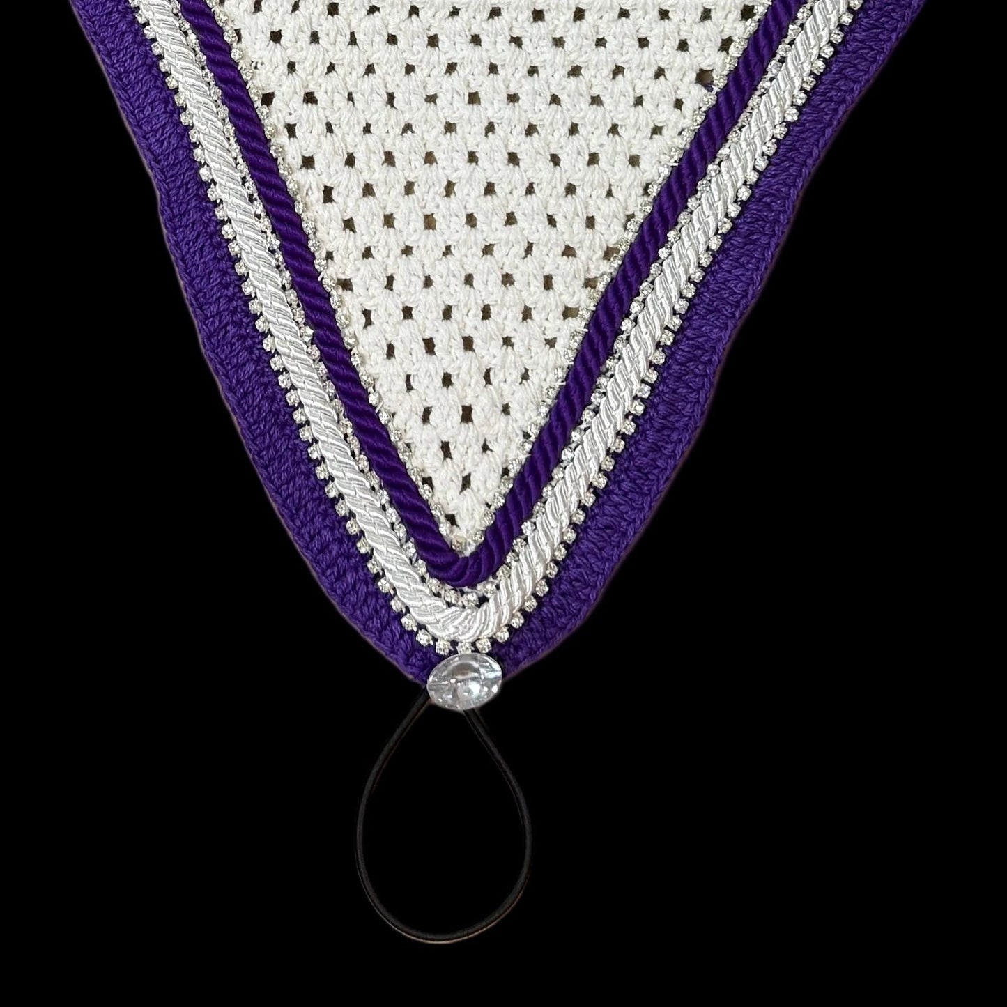 Double Soundproof - Tiedown Bonnets - White Base/Purple Straight Edge/3 Clear Bling/1 Purple and 1 White Piping