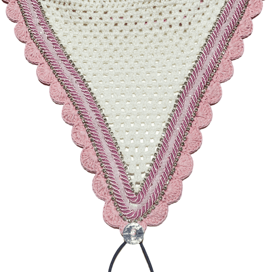 Tiedown Bonnets - Cob - White Base/Light Pink Scallops/2 Clear Bling/1 White Crystal/2 Light Pink Piping