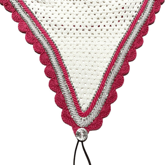 Tiedown Bonnets - Cob - White Base/Hot Pink Scallops/3 Clear Bling/Hot Pink and White Piping