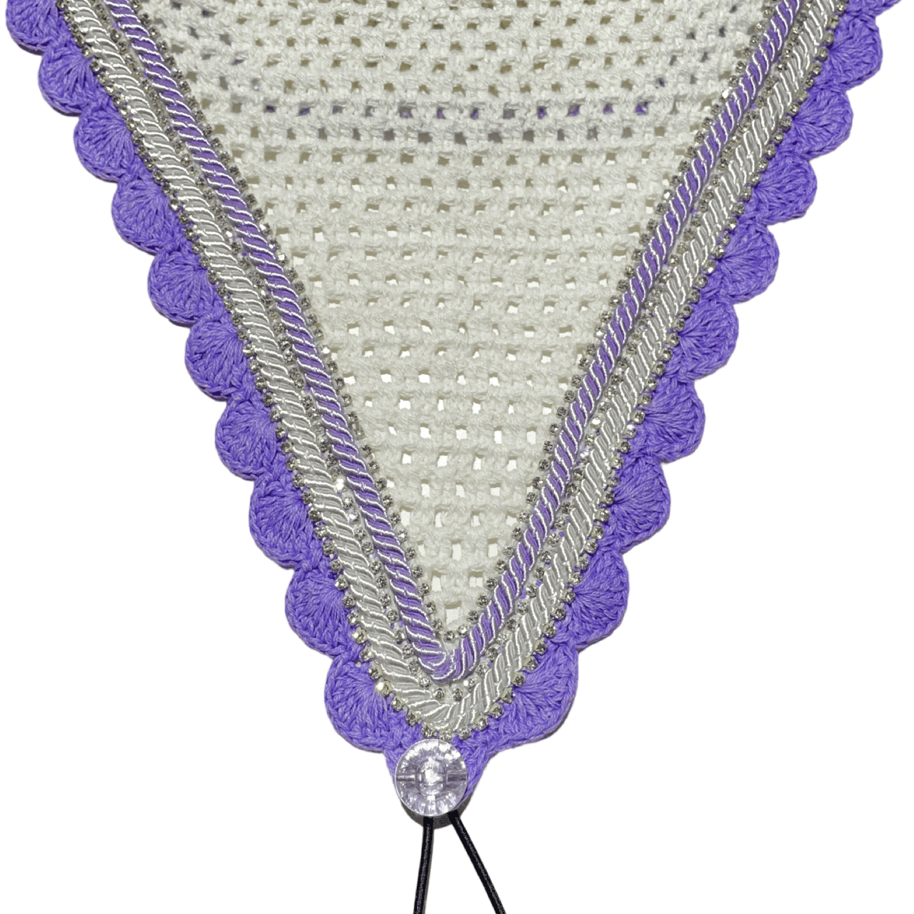 Tiedown Bonnets - Cob - White Base/Lavender Straight Edge/3 Clear Bling/Lavender and White Piping